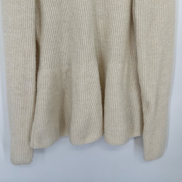 H&M Rib Knit Flared Peplum Wool Blend Sweater In Cream - Picture 4 of 9